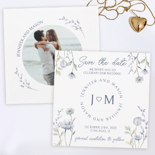 Blauer Wildblume Save the Date Foto Einladung