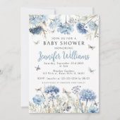 Blauer Wildblume Schmetterling Babydusche Einladung (Vorderseite)