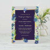 Blauer Wildblumen Einladung zur Hochzeit (Stehend Vorderseite)