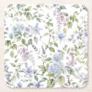 Blauer Wildblumen-Wasserfarben-Papier-Getränkeunte Rechteckiger Pappuntersetzer