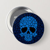 Blauer wilder Blumen-Schädel Button (Vorne & Hinten)