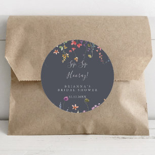 Blauer wilder Blumensip-Sip-Hooray-Brautjunggesell Runder Aufkleber