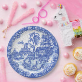 Blauer Willow Rabbit Klassischer Whimsical Crackle Pappteller (Party)