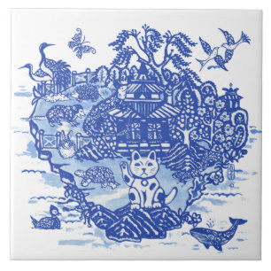 Blauer Willow Ungewöhnlicher Fun Animal Iguana Ige Fliese