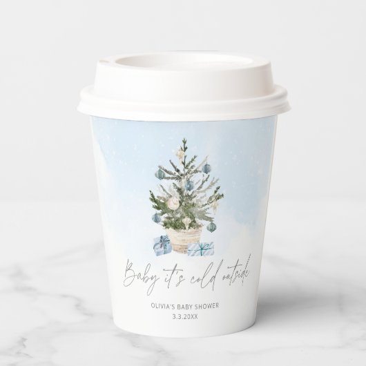 Blauer Winter Baby mit kalter Außendusche Pappbecher (Rückseite)