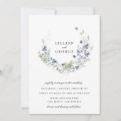 Blauer Winter-Botanischer Kranz-Hochzeit Einladung (Vorderseite)