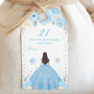 Blauer Winter Braunhaar Prinzessin Geburtstagsfeie Geschenkanhänger