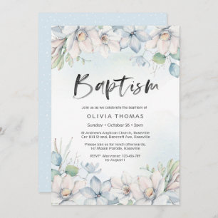 Blauer Winter der Taufe-Einladung mit Blumen Einladung