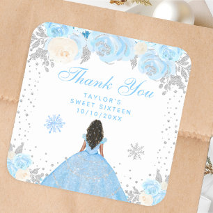 Blauer Winter Dunkle Haut Prinzessin Sweet Sixteen Quadratischer Aufkleber
