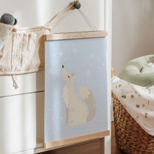 Blauer Winter Fox Arctic Animal Kinderzimmer Dec Wandteppich Mit Holzrahmen