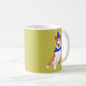 Blauer Winter-Hut-und Schal-Miniatur-Bullterrier Kaffeetasse (VorderseiteRechts)
