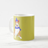 Blauer Winter-Hut-und Schal-Miniatur-Bullterrier Kaffeetasse (Vorderseite Links)