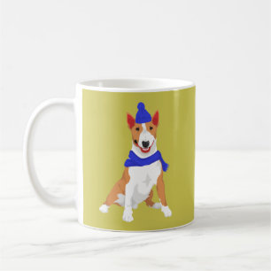 Blauer Winter-Hut-und Schal-Miniatur-Bullterrier Kaffeetasse