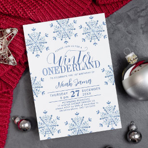 Blauer Winter Onederland Junge 1. Geburtstagsfeier Einladung