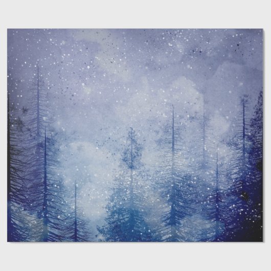 Blauer Winter Pine Tree Wald Geschenkpapier (Flach)