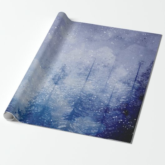 Blauer Winter Pine Tree Wald Geschenkpapier (Ungerollt)