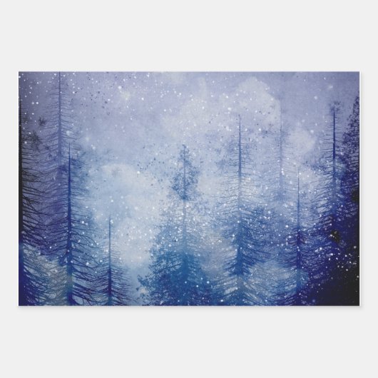 Blauer Winter Pine Tree Wald Geschenkpapier Set (Vorderseite 2)