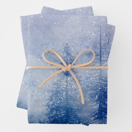 Blauer Winter Pine Tree Wald Geschenkpapier Set (Beispiel)