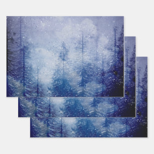 Blauer Winter Pine Tree Wald Geschenkpapier Set