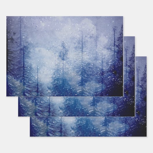 Blauer Winter Pine Tree Wald Geschenkpapier Set (Set)
