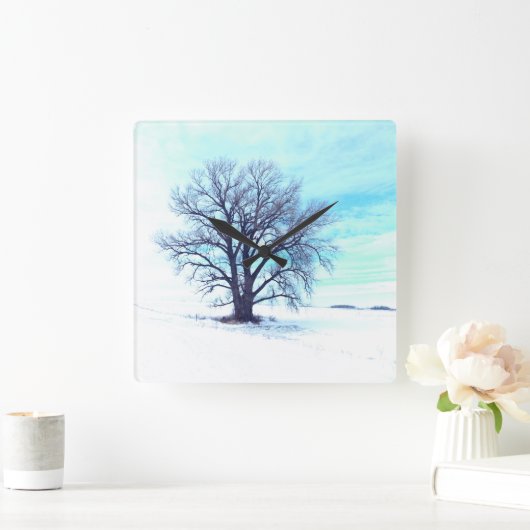 Blauer Winter Quadratische Wanduhr (Zuhause)