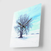 Blauer Winter Quadratische Wanduhr (Winkel)