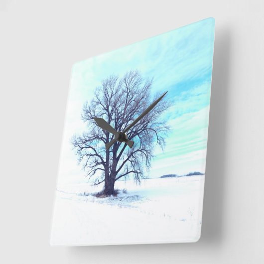 Blauer Winter Quadratische Wanduhr (Winkel)