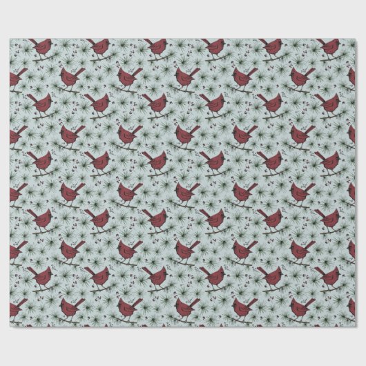 Blauer Winter Roter Kardinal Muster Geschenkpapier (Flach)