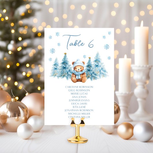 Blauer Winter-Teddybär-Baby-Shower-Tischnummer