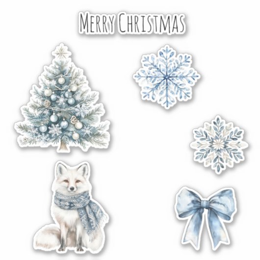 Blauer Winter Weihnachtsbaum Fuchs Schneeflocken S Aufkleber (Vorderseite)