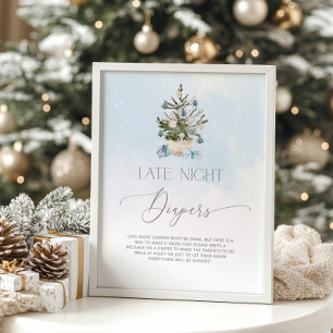 Blauer Winter Weihnachtsbaum Späte Nacht Windeln Poster