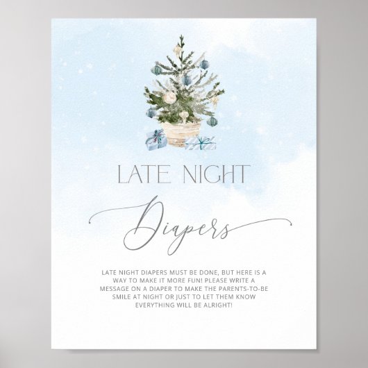 Blauer Winter Weihnachtsbaum Späte Nacht Windeln Poster (Vorne)