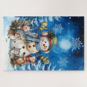 Blauer Winter Weihnachtsmann & Waldtiere Puzzle (Horizontal)