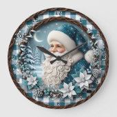 Blauer Winter-Weihnachtsstern Große Wanduhr (Vorderseite)