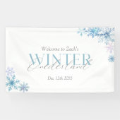 blauer Winter Wonderland-Schneeflocke Erste Geburt Banner (Horizontal)