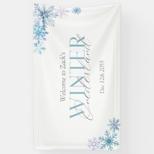 blauer Winter Wonderland-Schneeflocke Erste Geburt Banner (Vertikal)