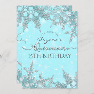 Blauer Winter Wonderland Schneeflocken Quiceñera Einladung