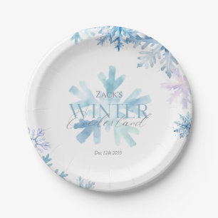 Blauer Winter-Wunderland-Schneeflocken-Erstgeburts Pappteller