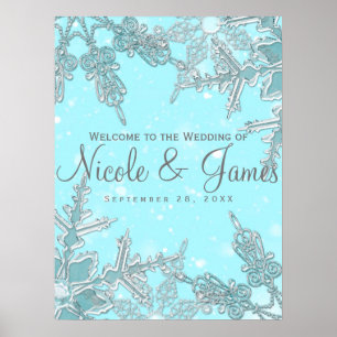 Blauer Winter-Wunderland-Schneeflocken-Hochzeitsem Poster