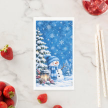 Blauer Winter-Wunderland-Schneemann-Schnee-Papiern