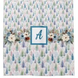 Blauer Winterbaumduschvorhang Duschvorhang