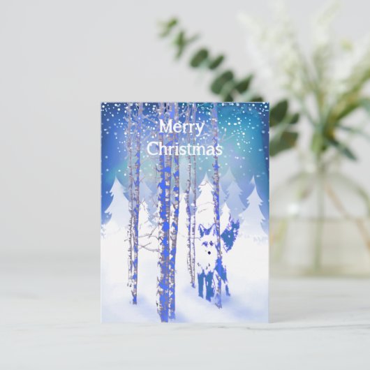 Blauer Winterschneewald Fox Tierfüchse Postkarte (Stehend Vorderseite)