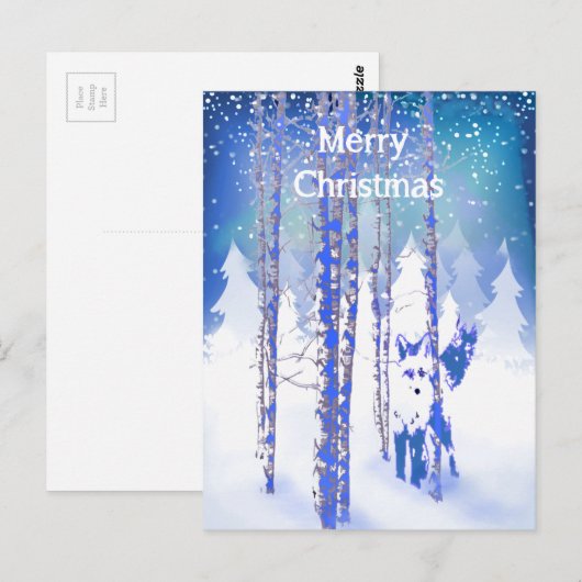 Blauer Winterschneewald Fox Tierfüchse Postkarte (Vorne/Hinten)