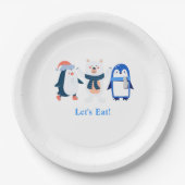 Blauer Winterwunderland Pinguine Eisbär Pappteller (Vorderseite)