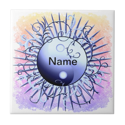 Blauer Wirbel Yin Yang Fliese (Vorderseite)