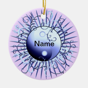 Blauer Wirbel Yin Yang  Keramik Ornament