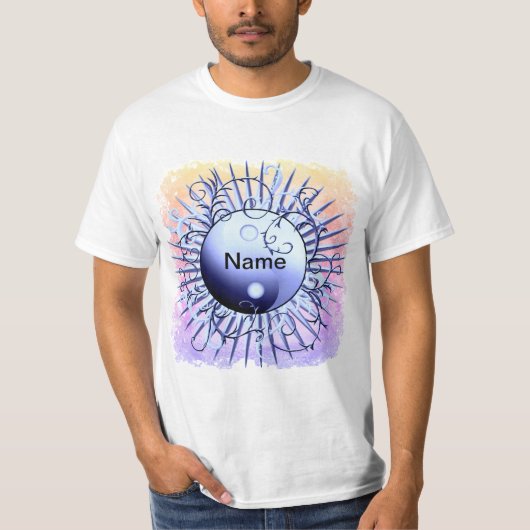 Blauer Wirbel Yin Yang T-Shirt (Vorderseite)