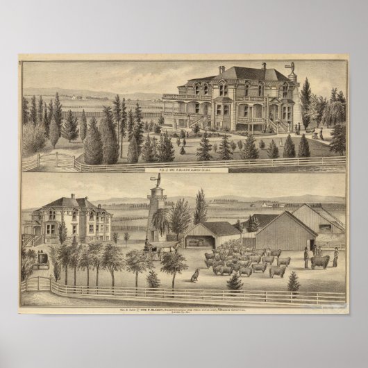 Blauer Wohnsitz, Bauernhof Poster (Vorne)