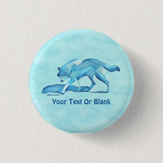 Blauer Wolf auf Schnee Button (Vorderseite)