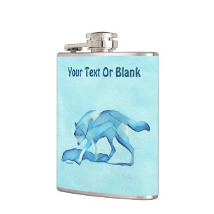 Blauer Wolf auf Schnee Flachmann